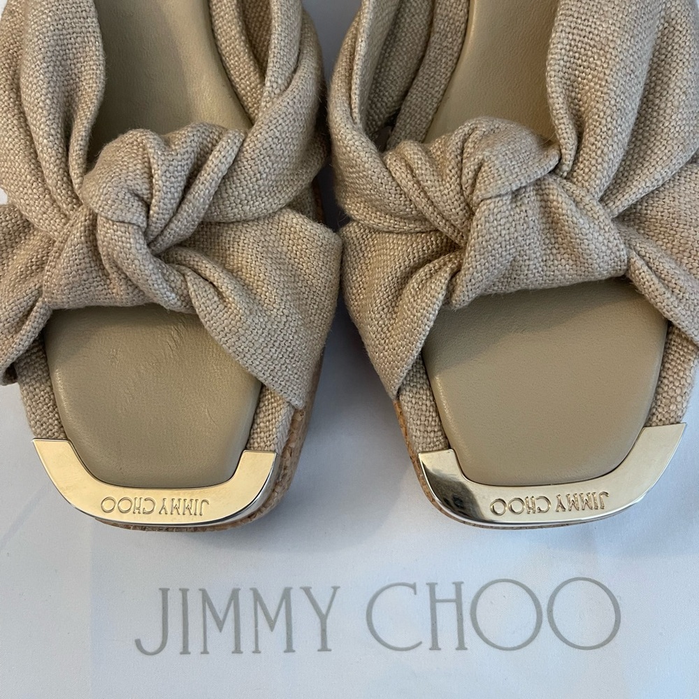 NEW JIMMY CHOO Avenue Crisscross Wedge Slide Sandals - Picture 5 of 12